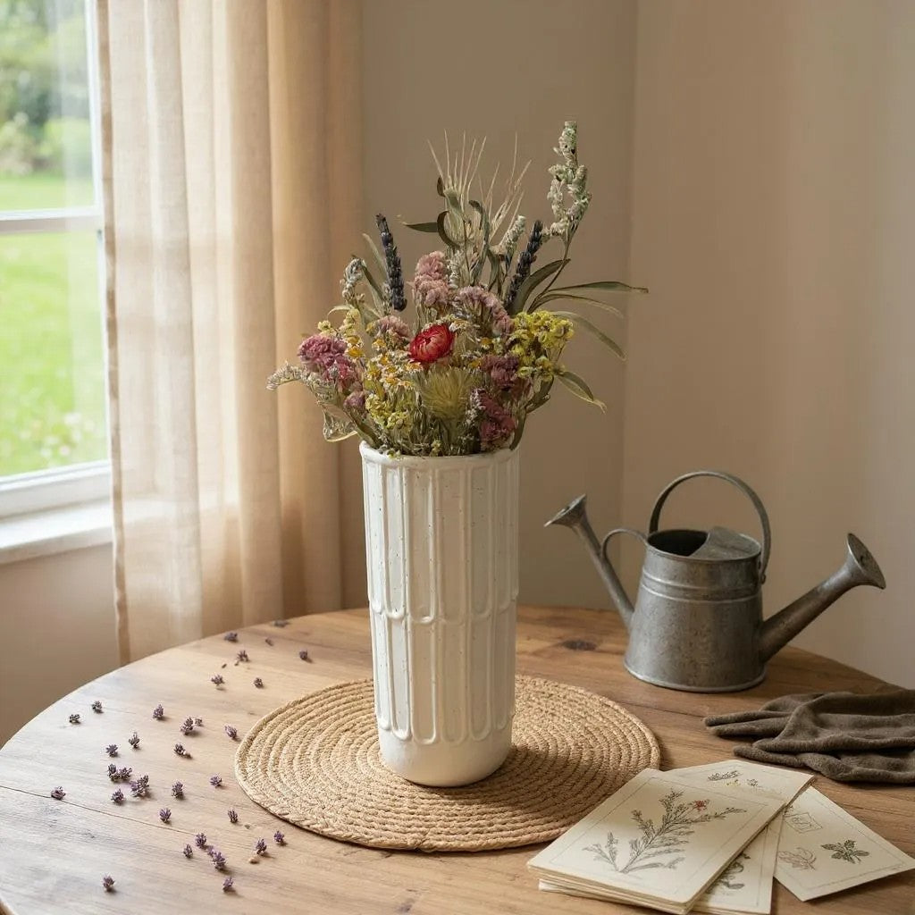 Cream Vase with Dried Flowers